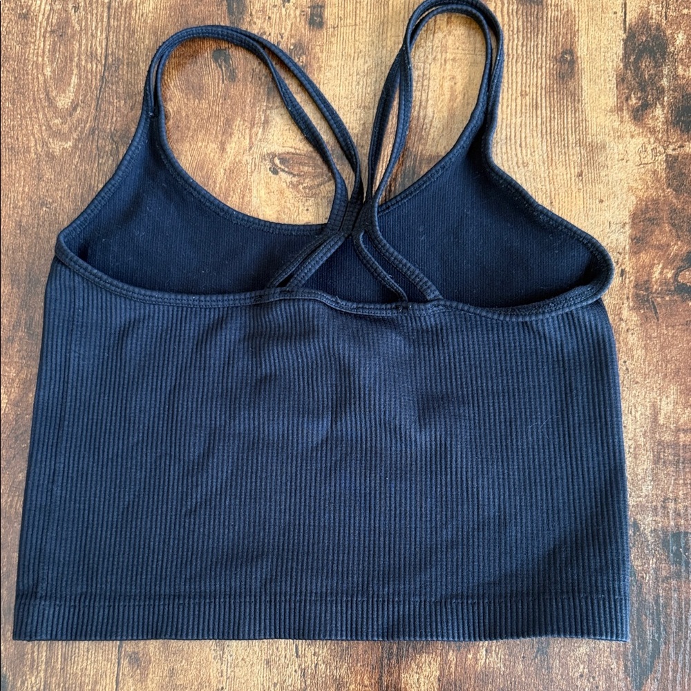 bebe Black Ribbed Double-Strap Cropped Tank - Picture 4 of 4